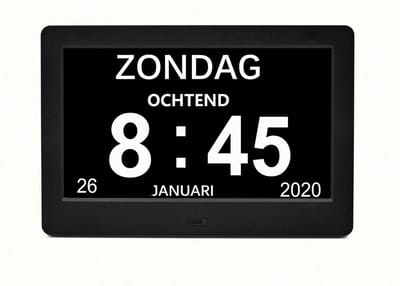 BOLLIT Dementieklok - 7 inch display - Zwart - Met afstandsbediening - Digitaal - Klok met datum - Medicatiealarm - Dementie klok - Dementieklokken digitaal - Alzheimer - Dementiekalenderklok - Klok digitaal - Wandklok - Kalenderklok