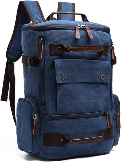 Herentas Canvas - Schooltas Vrije Tijd - Dagelijks Gebruik - Met Laptopvak - 30x17x46cm - Blauw