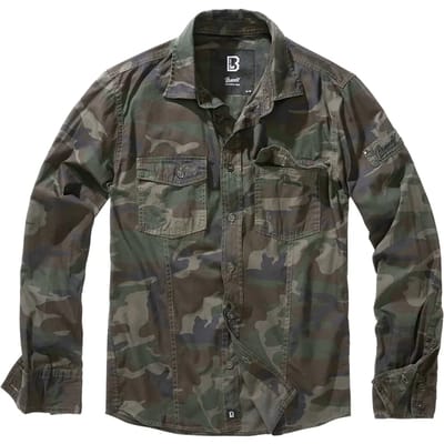 Brandit Slim Fit Shirt Longsleeve woodland S Katoen Heren - Rock wear