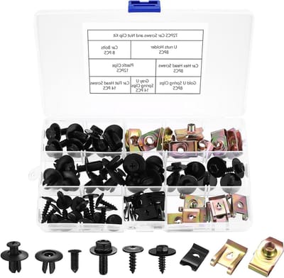 Complete Set van 72 Stuks Bevestigingsschroeven en Clips voor Auto Carrosserie, Inclusief U-vormige Montageclips en Moeren voor Schadeherstel en Onderhoud