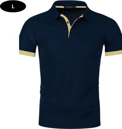 Livano Golf Shirt Heren - T-shirt - Golfkleding - Golfen - Golf Accessoires - Polo Shirt - Marineblauw + Geel - Maat L