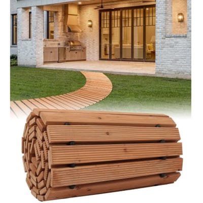 VEVOR Uitrolbaar Tuinpad 253x43 cm, Uitrolbaar Houten Pad, Cederhouten Looppad met Staalkabelverbinding, Houten Trappen, Tuintrappen, Decoratieve Stapstenen voor Strandpromenade, Achtertuin, Terras