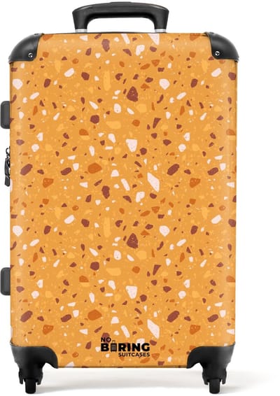 NoBoringSuitcases.com - Grote koffer - Terrazzo patroon veelkleurig geel - Kinderkoffer geschikt voor jongen en meisjes - Reiskoffer met 4 wielen - Trolley op wieltjes - Rolkoffer groot kinderen - 72 liter - Ruimbagage valies 20kg