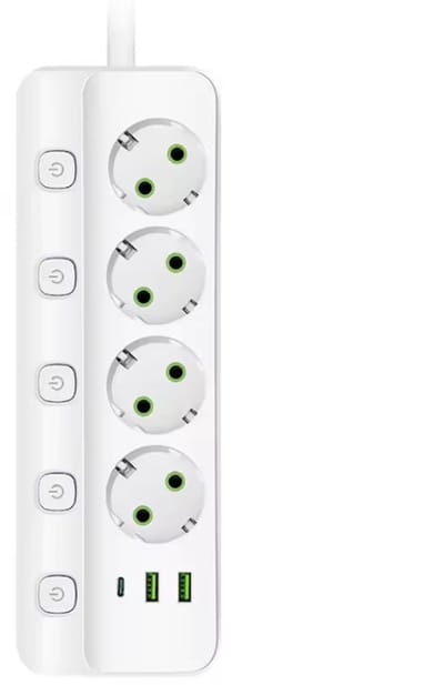 Stekkerdoos met USB-C en USB-A - Europese Stekkerdoos 4 Stopcontacten met Type-C Snellaadpoort - Ruimtebesparende Stekkerblok voor Kantoor en Thuis - Wit