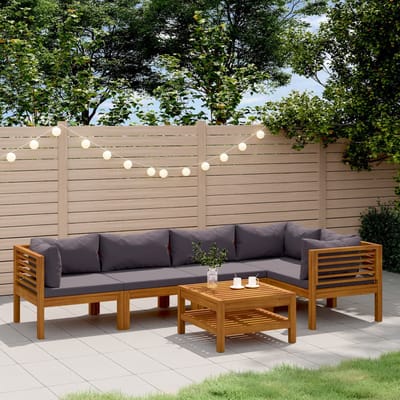 vidaXL - 6-delige - Loungeset - met - kussens - massief - acaciahout