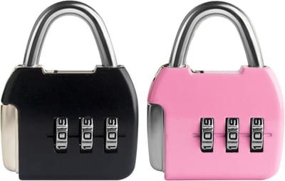 Mini cijferslot 2 stuks – 3-cijferig, voor koffer, rugzak, dagboek (zwart + roze)