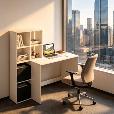 HAUSS SPOLE Bureau Met Boekenkast En Opbergvakken Voor Kantoor, Slaapkamer En Werkruimte Van Hout Wit