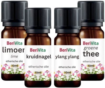 Reuktraining Set 2 - Etherische Olie - Ylang Ylang 10ml, Limoenolie 10ml, Groene Thee 10ml, Kruidnagelolie 10ml - Bij Reukverlies