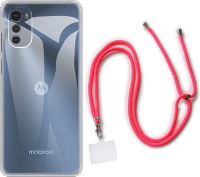 Casemania Hoesje Geschikt voor Motorola Moto E32 & E32S - Transparant & Koord Neon - Rood - Siliconen Back Cover