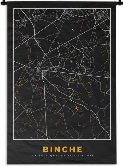 Wandkleed - Wanddoek - Binche - Stadskaart - Kaart - Plattegrond - Gold - 120x180 cm - Wandtapijt