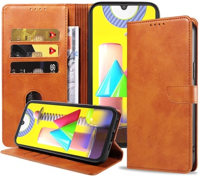 Geschikt voor Samsung Galaxy M31 Telefoonhoesje Kunstleer met Magnetisch lipje en Pasjeshouder Book Case met Klepje - Bruin - Smartphonica geschikt voor Samsung Galaxy M31