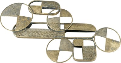 Wanddecoratie - Muur decoratie - 91x50x10cm - Metaal - Antiek goud - Spiegel.