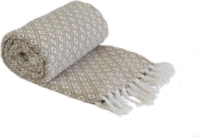 Geweven Gerecycled Katoenen Plaid - Scandi Style Deken in Taupe - 50x60 (127x152cm)