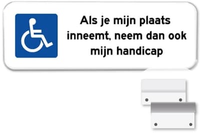 Parkeerbord Mindervalide - Weerbestendig Aluminium - 40x15 cm - Bevestiging: Met muur-/ wandmontage beugels