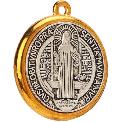 Sint-Benedictusmedaille Roestvrij Metaal St. Benedictus Medaille Hanger Mannen Jongens Religieus Cadeau Katholiek beige