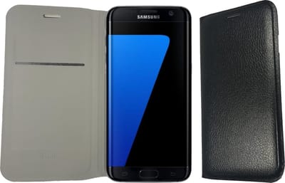 Hoesje geschikt voor Samsung Galaxy S7 Edge - Flip Wallet Portemonnee Book Case Cover Zwart met Polycarbonaat Houder - 360 Graden Telefoonhoesje