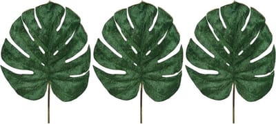 3x Groene fluwelen Monstera/gatenplant kunsttak kunstplanten 80 cm - Kunstplanten/kunsttakken bladgroen - Kunstbloemen boeketten
