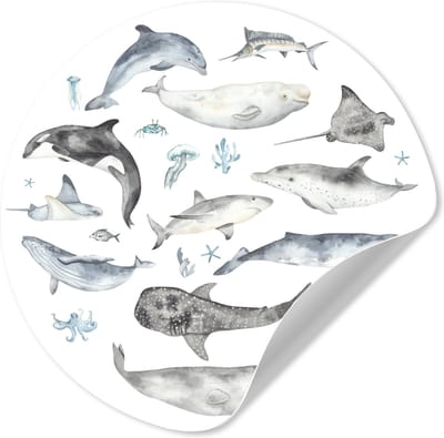 Behangcirkel - Muurstickers kinderkamer - Zeedieren - Waterverf - Blauw - Jongens - Muursticker - Jongenskamer - Wandsticker - 140x140 cm - Ronde wanddecoratie - Wall sticker - Sticker behang - Wandstickers