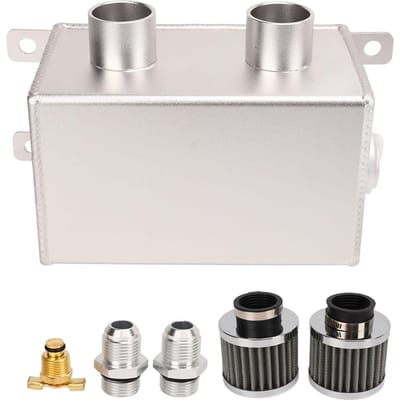 Kit de réservoir de récupération d'huile 1200 ml Moteur Double déflecteur Double filtre Réservoir d'huile Raccord de tuyau AN8 Argent argenté