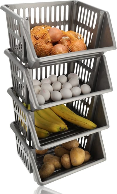 Groentemand 4 Stuks – Fruitmand Keuken – Opbergmand voor Groente en Fruit – Mandenrek Aardappelen Uien – Keukenrek met Manden – Aanrecht Organizer – Fruitrek Voorraadkast