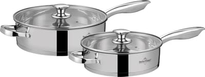 Swiss Haus® EC1004 RVS Hapjespan Inductie - 4 Delig Koekenpannenset Met Deksel - ø 24 & 28 cm Pannenset - PFAS Vrij – Ovenbestendig tot 260°C – Vaatwasserbestendig - RVS