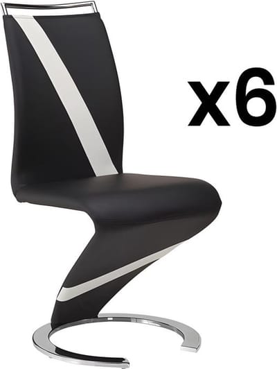 Vente-unique Set van 6 stoelen van kunstleer TWIZY - zwart met witte strepen