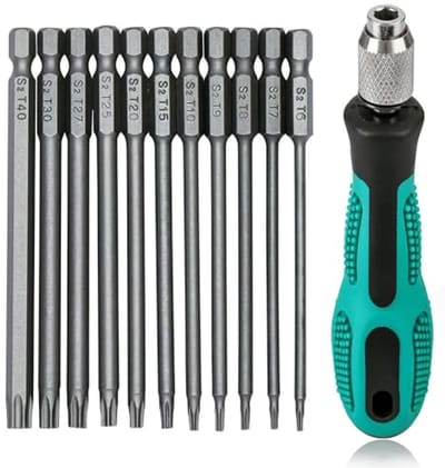 12-delige Torx Beveiligingsschroevendraaier Boorset 75mm - Antislip Handvat en Diverse Maten T6-T40