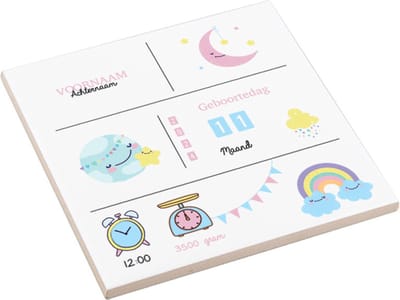 Spreuktegel met Geboortegegevens voor Meisje | Cadeau voor Zwangerschap | Bekendmaking | Aankondiging