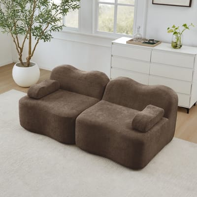 MODENUIT Sofa 2-Zits - Modulaire Opstelling Met Hocker En Armkussen - Voor Woonkamer En Appartement - Fluweel Bruin