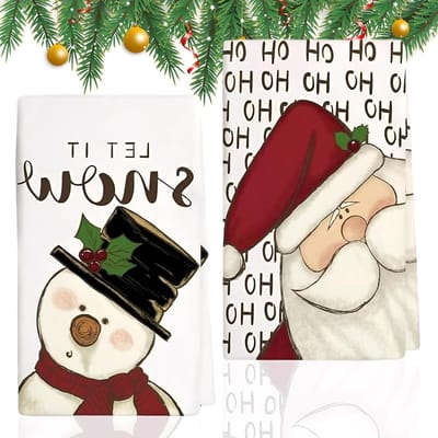 Set van 2 Kersttheedoeken 40 x 60 cm Microvezel met Sneeuwman en Kerstman Patroon voor Keuken en Eettafel Decoratie en Cadeau