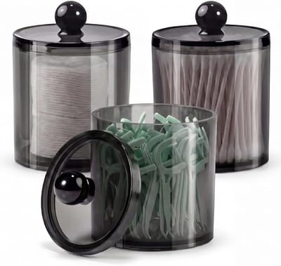 Set van 3 Katoenen Houder voor Wattenstaafjes en Watten, Makeup Opbergpot met Deksel, Organizer voor Badkamer en Slaapkamer