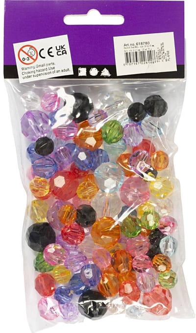 Facetkralen, afm 10-12-16 mm, gatgrootte 1-2,5 mm, diverse kleuren, 75 gr, 100 stuk