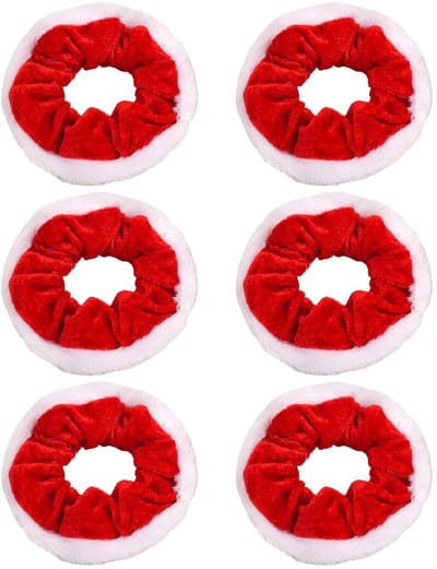 aladdien - Kerst Scrunchies - Haar Accessoires - Fluwelen en Faux Bont - Rood - Elastische Scrunchies - Geschikt voor Feestdagen - 6 Stuks