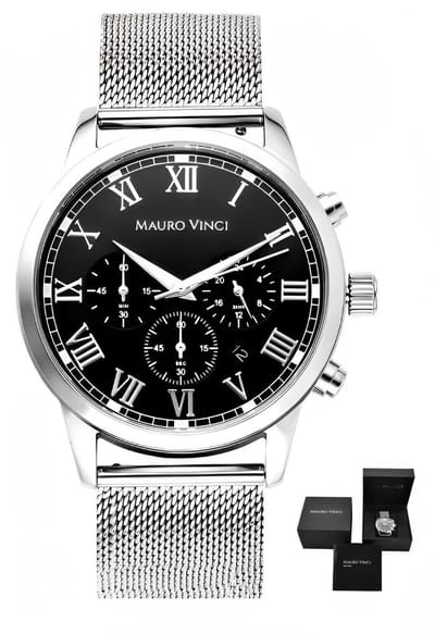 Horloge Heren Analoog – Zwart Heren Horloge – Stalen Horloge Mannen – Luxe Herenhorloge Romeinse Cijfers – Quartz Horloge Heren – Mauro Vinci® Caesare