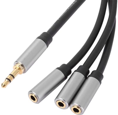 3-in-1 Stereo splitter kabel voor MP3 hoofdtelefoon - 3,5 mm naar 3 jack kabel - Tablet en telefoon accessoire met 3,5 mm mannelijke en drie vrouwelijke aansluitingen - 0,3 meter lengte.