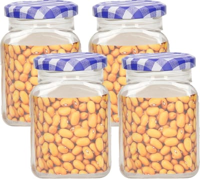 Plasticforte Weckpot/inmaakpot Classic - 4x - 500ml - kunststof - draaideksel - blauw - D7 x H13 cm