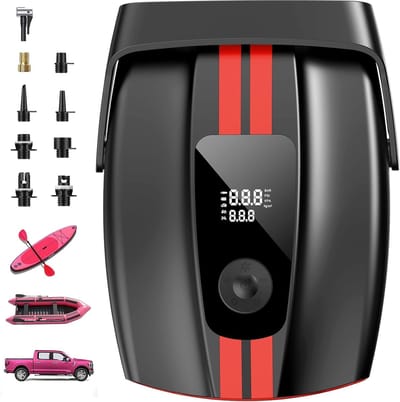 Elektrische Luchtpomp - Opblaas Pomp - Watersport & Kamperen - 50 PSI Dubbele Motor - 12V DC - Rood