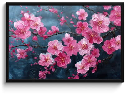 Poster in lijst - Fotolijst 90x60 cm - Posters - Bloem - Bloesems - Roze - Abstract - Posterlijst zwart - Decoratie - Wanddecoratie woonkamer - Muurdecoratie slaapkamer