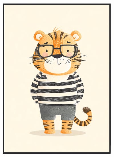 No Filter - Tijger met Bril - Poster voor Baby- en Kinderkamer - A3 (30x40 cm) - 250 grams papier - Kinderkamer decoratie
