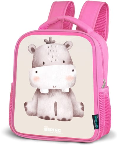 NoBoringSuitcases.com® - Rugzak roze - Schooltas meisjes - Nijlpaard op beige achtergrond illustratie - Kinder rugtas meisje - Boekentas kind - Kinderrugzak voor school - Schoolrugzak