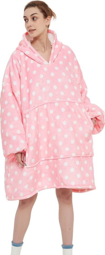 JAXY - Hoodie Deken - Snuggle Hoodie - Fleece Deken Met Mouwen - Snuggle - Cuddle Hoodie - 1450 Gram - Roze Stip