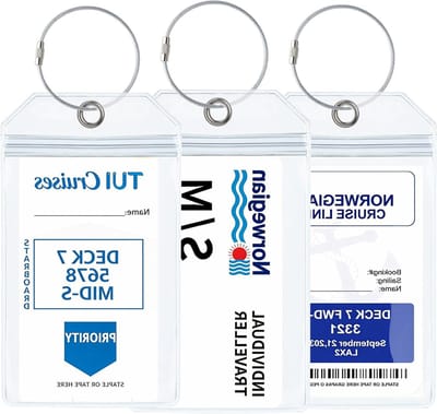 Luggage Tags Set van 3 - Universele Bagagelabels 19x11cm - Waterdichte PVC Houder voor Cruises - Ideaal voor Reizen, Identificatie en Bagagebeheer