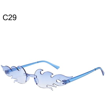 Vuurvlam Zonnebril voor Dames Trendy Randloze Zonnebril Nieuwigheid Metalen Montuur UV 400 Bescherming Zonnebrillen Feest Cosplay Oogbescherming