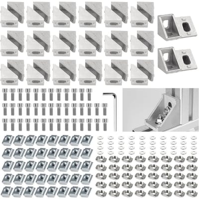 GELLDG Hoekstukken voor aluminium profielen - aluminium profiel hoekverbinders - Hoekbeugels - Muurbeugels - 90-graden raster - Geschikt voor het ondersteunen van profielen, CNC-graveermachines en doe-het-zelfprojecten - Set van 20 stuks