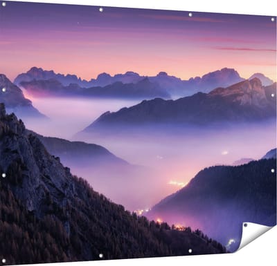 Gards Tuinposter Bergen Landschap in Itali� tijdens Zonsondergang - 150x120 cm - Tuindoek - Tuindecoratie - Wanddecoratie buiten - Tuinschilderij