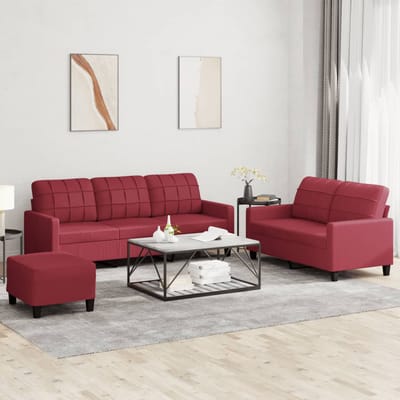 vidaXL 3-delige Loungeset met kussens kunstleer wijnrood