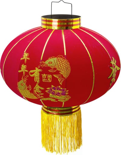 Trango LT400-01 Chinese lantaarn *LUCK* Hanglamp, 45cm Ø gemaakt van stof met geluksteken voor binnen en buiten I Rode lantaarn I gelukslantaarn I Chinese Nieuwjaarslantaarn, Rode lantaarnlamp, trouwlantaarn, feestlantaarn