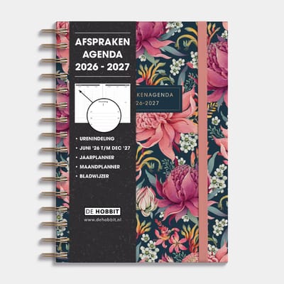Hobbit - Afsprakenagenda 2026-2027 - A5 (14,8 x 21 cm) - Tijdindeling per uur - Zakelijke Agenda - Ringband Agenda - 1 week op 2 pagina's - Harde Kaft - Tropische Bloemen