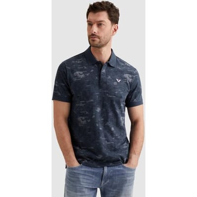 PME legend blauwe heren polo   Rib kraag   Regular fit   Grafisch patroon   Knoopsluiting   Duurzaam   Korte mouw Blauw XXL