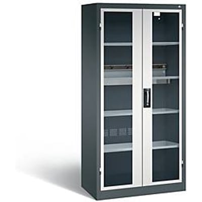 C+P Basis acculaadkast met kijkvenster van acrylglas, H 1950 x B 930 x D 500 mm, antraciet/lichtgrijs